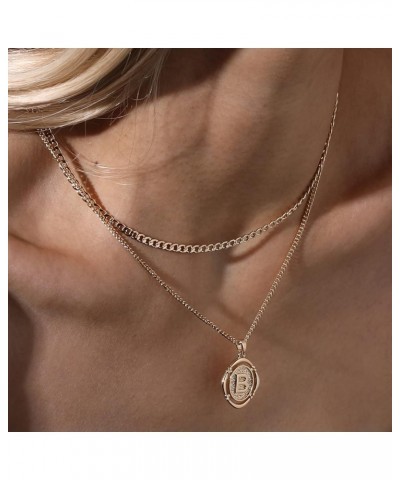 Layered Initial Necklaces for Women, A-Z Letter Pendant Capital Letter 14K Gold/Silver Plated Curb Cuban Chain Layering Stack...