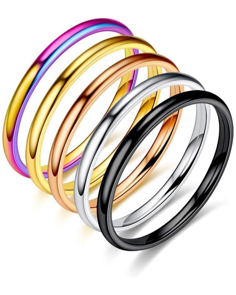 2mm Thin Titanium Stainless Steel Knuckle Stacking Midi Rings,Stackable Dome Band Finger Ring Set for Women Men,5Pcs Simple S...