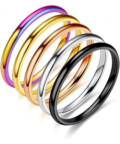 2mm Thin Titanium Stainless Steel Knuckle Stacking Midi Rings,Stackable Dome Band Finger Ring Set for Women Men,5Pcs Simple S...