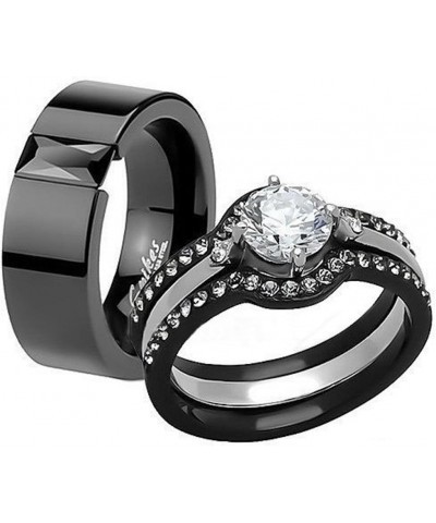 His and Hers 4 Piece?Black Ion Plated Stainless Steel Wedding Engagement Ring Band Set Women's Size 09 Men's 08mm Size 11 $22...