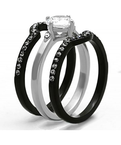 His and Hers 4 Piece?Black Ion Plated Stainless Steel Wedding Engagement Ring Band Set Women's Size 09 Men's 08mm Size 11 $22...