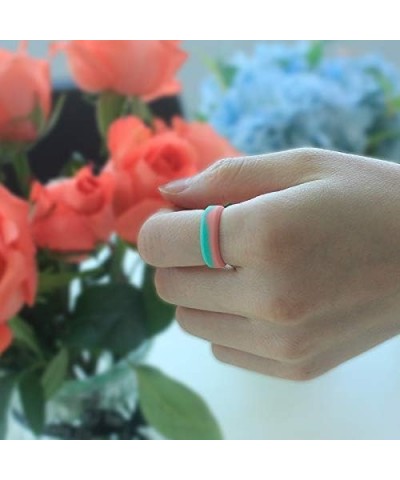 Womens 5.7mm Wide Two-color Flat Top Silicone Wedding Rings 6pcs set Black Green Rubber Band - US Size 4-10 $6.18 Sets