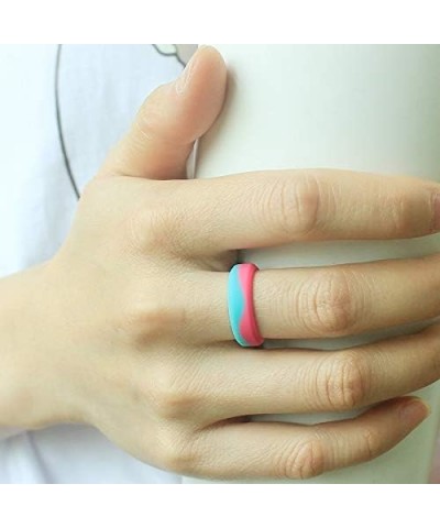 Womens 5.7mm Wide Two-color Flat Top Silicone Wedding Rings 6pcs set Black Green Rubber Band - US Size 4-10 $6.18 Sets