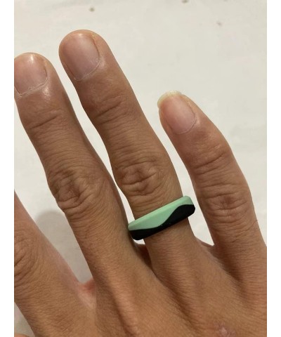 Womens 5.7mm Wide Two-color Flat Top Silicone Wedding Rings 6pcs set Black Green Rubber Band - US Size 4-10 $6.18 Sets