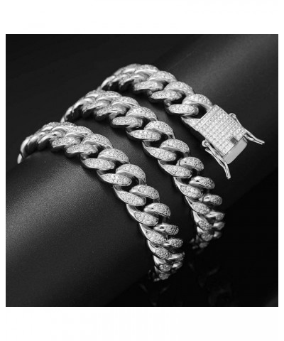 Cuban Link Bracelet Iced Out Miami Gold Plated Hip Hop Full CZ Prong Diamond Bracelet with Giftbox for Men Women Silver-Neckl...