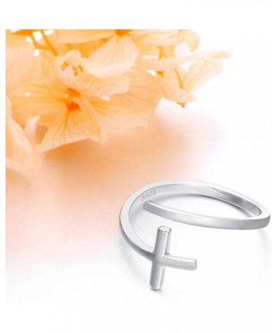 Simple Cross Ring Sterling Silver Adjustable Cross Wrap Open Ring for Women Daughter Girlfriend Easter Gift A-simple cross si...