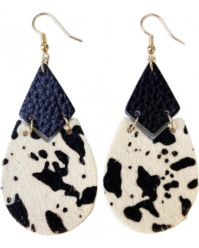 Set Leather Teardrop Star Round Layered Geometric Hook Drop Dangle Earrings Handmade Lightweight Floral Cow Print Earrings fo...