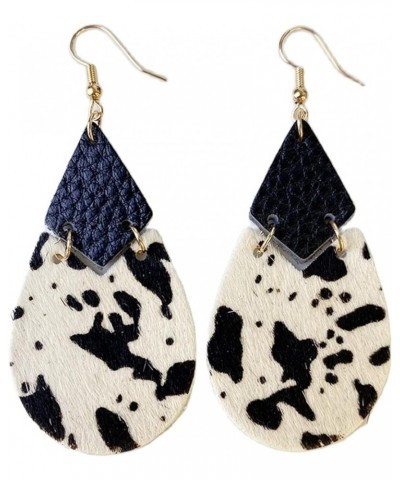 Set Leather Teardrop Star Round Layered Geometric Hook Drop Dangle Earrings Handmade Lightweight Floral Cow Print Earrings fo...