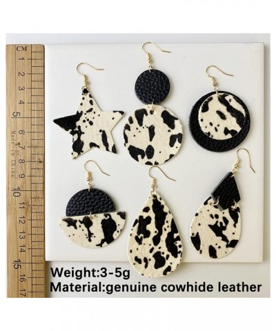 Set Leather Teardrop Star Round Layered Geometric Hook Drop Dangle Earrings Handmade Lightweight Floral Cow Print Earrings fo...