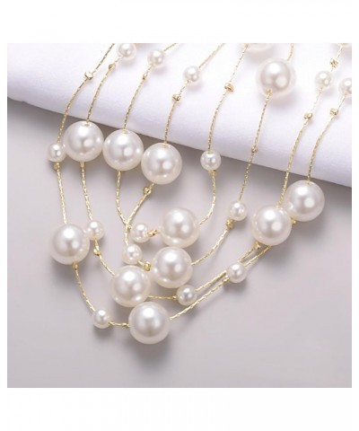 Gold Multi Strand Faux Pearl Necklace for Women Vintage Long White Pearl Necklace Party Costume Jewelry Gifts no $11.65 Neckl...