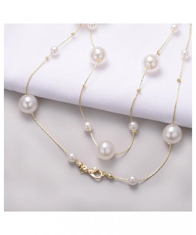 Gold Multi Strand Faux Pearl Necklace for Women Vintage Long White Pearl Necklace Party Costume Jewelry Gifts no $11.65 Neckl...