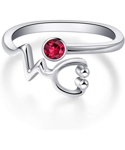 Sterling Silver Heartbeat EKG Stethoscope Ring Embellished with Simulated Birthstone Crystal from Austria, Medical Jewelry fo...