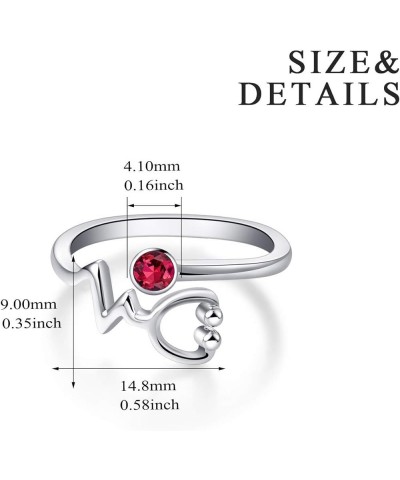 Sterling Silver Heartbeat EKG Stethoscope Ring Embellished with Simulated Birthstone Crystal from Austria, Medical Jewelry fo...