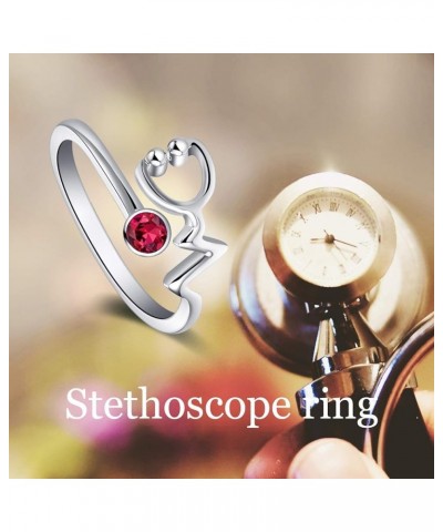 Sterling Silver Heartbeat EKG Stethoscope Ring Embellished with Simulated Birthstone Crystal from Austria, Medical Jewelry fo...