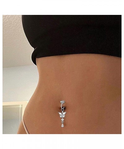 Fake Belly Piercing Fake Belly Button Ring,Dangle Belly Button Ring for Women,Butterfly Stainless Steel Belly Rings,Fake Bell...