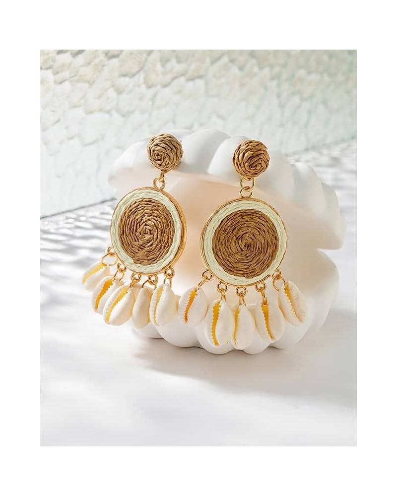 Rattan Earrings Women's Spring and Summer high-end Sense Niche Raffia Woven Earrings Temperament Earrings 22090405 - Black 22...