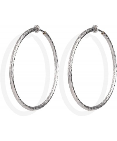 Clip On Hoop Earrings For Women Girls No Piercing Earrrings Spring Hoops for Non-Pierced Ears Grey Tone 4CM/1.57" 5CM/1.96" 6...