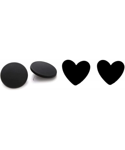 2pairs Colorful Heart-shaped Round Frosted Geometric Exaggerated Candy Color Earrings Black $5.09 Earrings