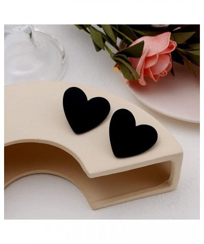 2pairs Colorful Heart-shaped Round Frosted Geometric Exaggerated Candy Color Earrings Black $5.09 Earrings