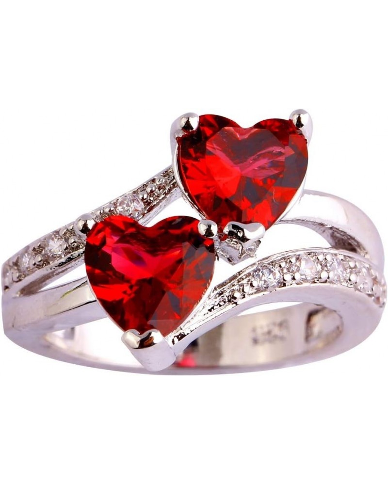 Vintage 925 Sterling Silver Plated Halo CZ Double Heart Created Blue&White Topaz Love Wedding Promise Ring Red US6 $3.84 Rings