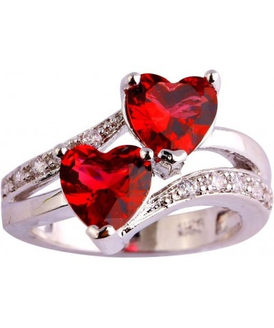 Vintage 925 Sterling Silver Plated Halo CZ Double Heart Created Blue&White Topaz Love Wedding Promise Ring Red US6 $3.84 Rings