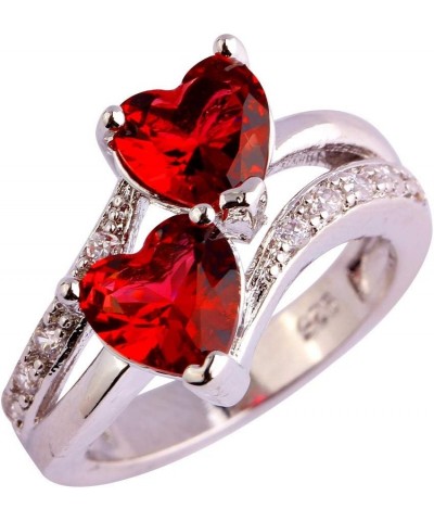 Vintage 925 Sterling Silver Plated Halo CZ Double Heart Created Blue&White Topaz Love Wedding Promise Ring Red US6 $3.84 Rings