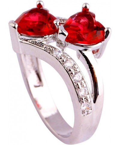 Vintage 925 Sterling Silver Plated Halo CZ Double Heart Created Blue&White Topaz Love Wedding Promise Ring Red US6 $3.84 Rings