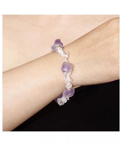 XHUUU Raw Amethyst Bracelet for Women Drusy-Quartz Crystals and Healing Stones Meditation Balance Elastic Relax Anxiety Bangl...