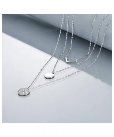 925 Sterling Silver Layered Necklace Multilayer Dainty Coin Circle Pendant Triple Layering Necklace Jewelry Gifts for Women G...