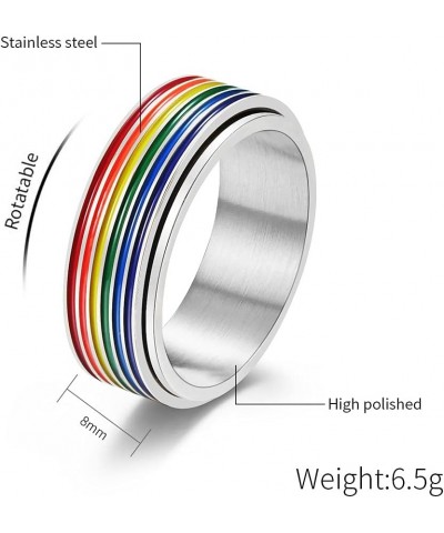 Stainless Steel LGBT Pride Rainbow Ring for Men and Women 8mm Enamel Gay Lesbians Wedding Band Rainbow Rotatable Silver $7.29...