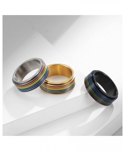 Stainless Steel LGBT Pride Rainbow Ring for Men and Women 8mm Enamel Gay Lesbians Wedding Band Rainbow Rotatable Silver $7.29...