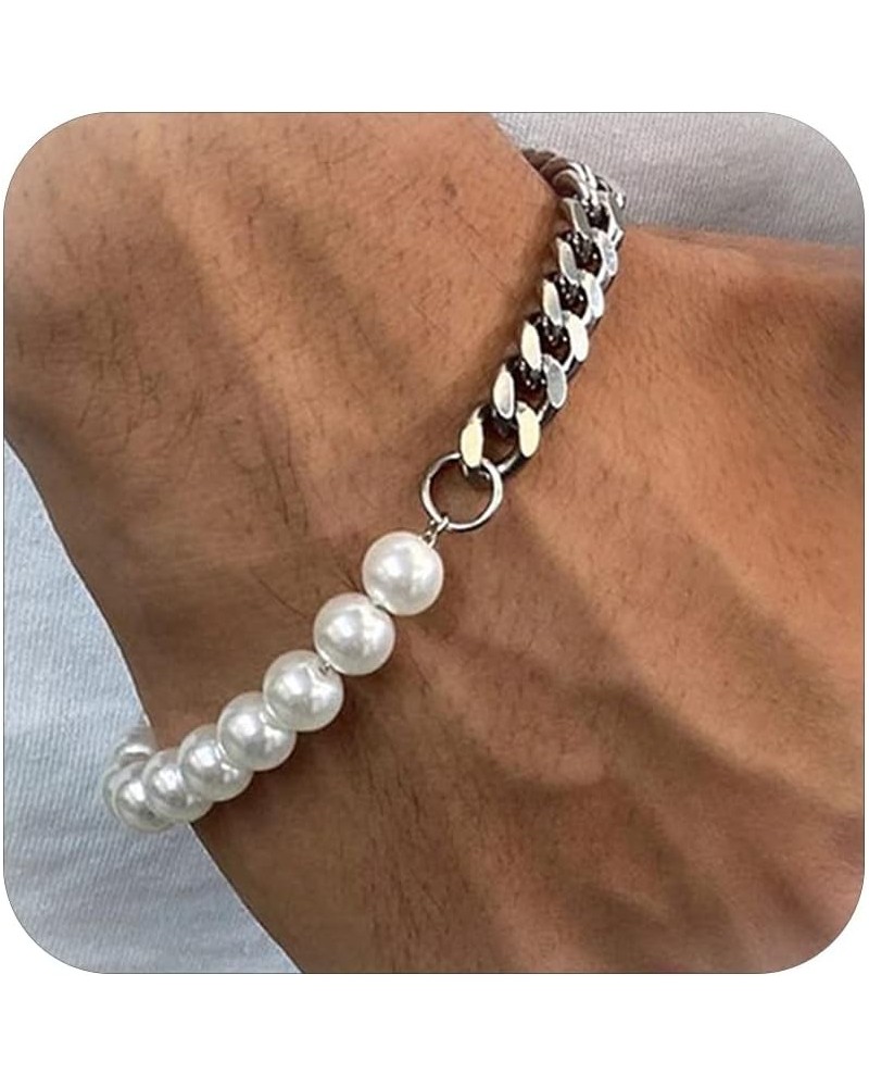 Pearl Bracelet for Men Chunky Cuba Chain Bracelet Teens Trendy Stuff Figaro Chain Bracelet for Men Hip Hop Cuban Link Bracele...