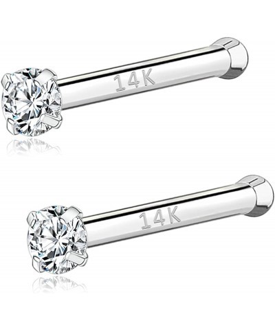 20g 14K Real Gold Nose Rings CZ Simulated Diamond Nose Studs Hypoallergenic Nostril Nose Piercing Jewelry for Women Men 2pcs,...