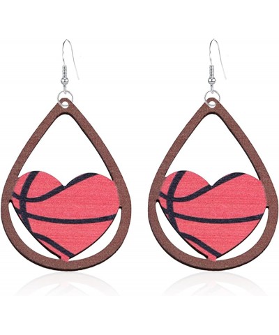 Wooden Sports Ball Earrings Heart Drop Dangle Earring Baseball Basketball Volleyball Football Earrings Sports Fans Players Je...