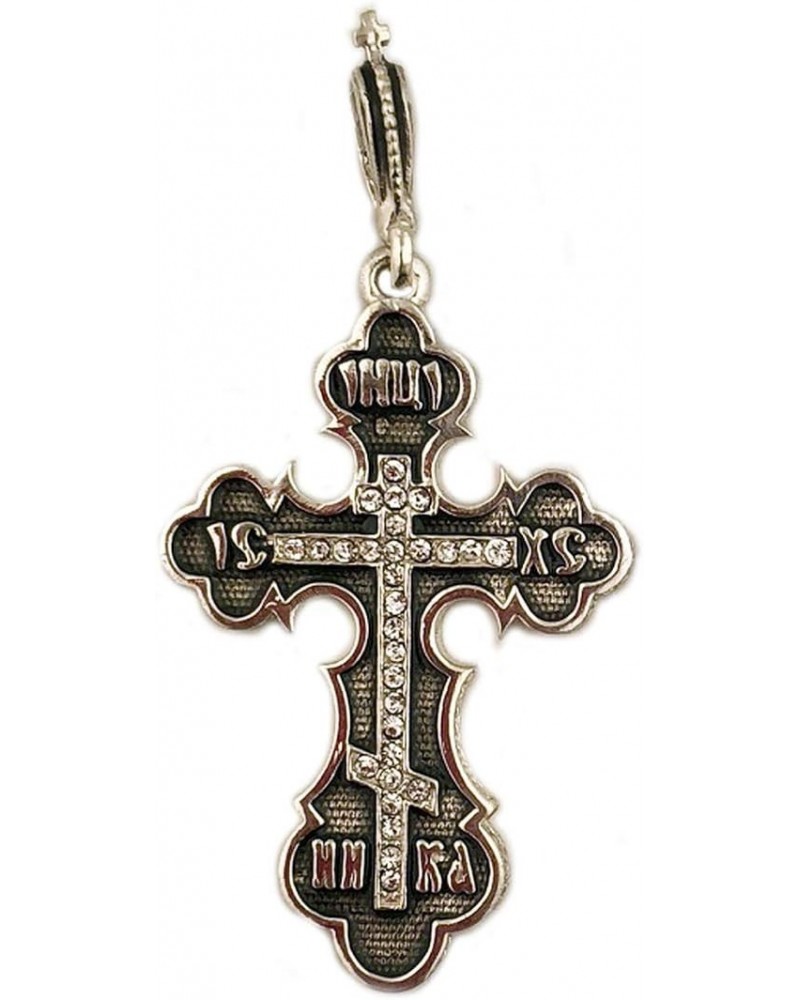 Three Bar Orthodox Russian Cross Pendant - Silver 935 - Save Us 1 1/2 Inch $63.50 Pendants