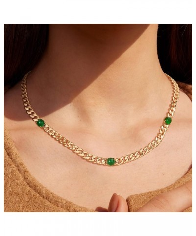 Gold Necklace for Women 14K Gold Plated Cuban Chain Choker Necklace Simple Necklace Jewelry Gift for Girls Green $10.06 Neckl...