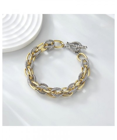 Rolo Chain Link Bracelet for Women Silver and Gold 2 tone Circles Chain Wire Chunky Bangle Designer Inspired Bracelets Gold &...