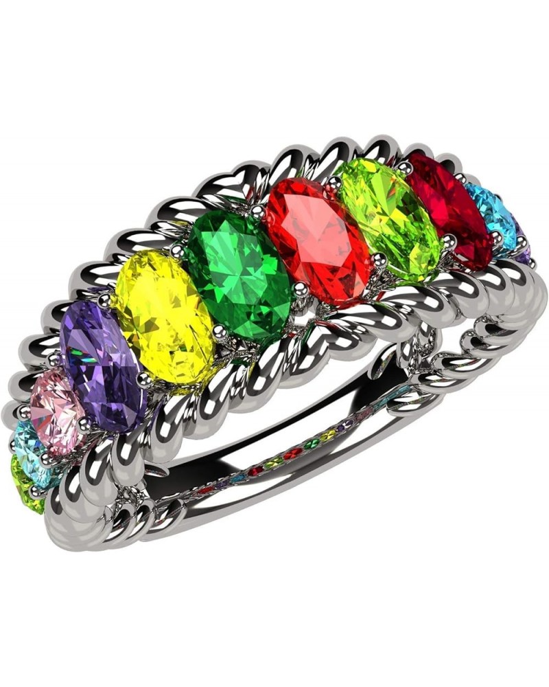 Oval Rope Mothers Birthstone Ring w/ 1 to 12 Simulated Gemstones in Sterling Silver or 10K Gold For Women white gold - 10k $1...