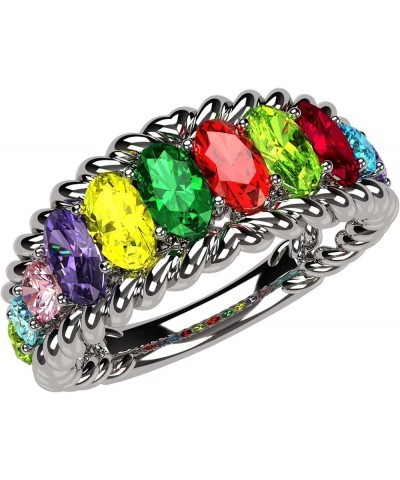 Oval Rope Mothers Birthstone Ring w/ 1 to 12 Simulated Gemstones in Sterling Silver or 10K Gold For Women white gold - 10k $1...