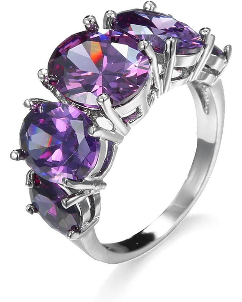 Vintage 925 Sterling Silver Purple Amethyst 5-Stone Women's Ring Promise Zircon CZ Ring Simulated Birthstone Filled Size 6-10...