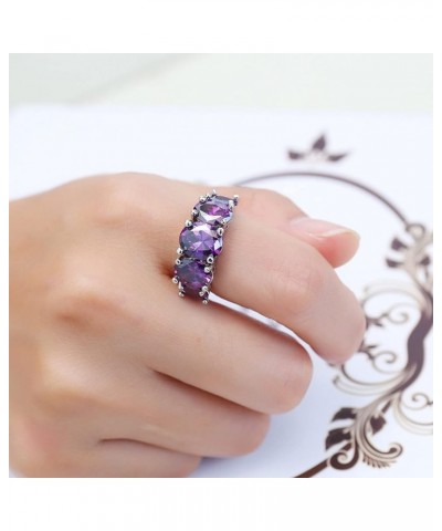 Vintage 925 Sterling Silver Purple Amethyst 5-Stone Women's Ring Promise Zircon CZ Ring Simulated Birthstone Filled Size 6-10...