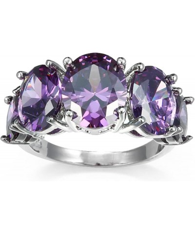 Vintage 925 Sterling Silver Purple Amethyst 5-Stone Women's Ring Promise Zircon CZ Ring Simulated Birthstone Filled Size 6-10...