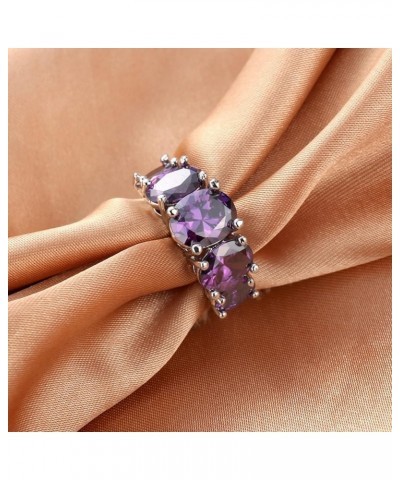 Vintage 925 Sterling Silver Purple Amethyst 5-Stone Women's Ring Promise Zircon CZ Ring Simulated Birthstone Filled Size 6-10...