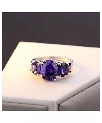 Vintage 925 Sterling Silver Purple Amethyst 5-Stone Women's Ring Promise Zircon CZ Ring Simulated Birthstone Filled Size 6-10...