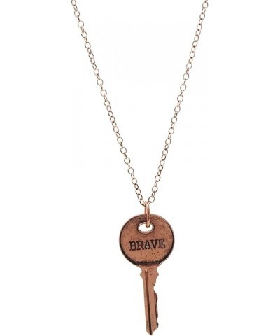 Inspirational Message Key Pendant Necklace 21 Brave - Antique Rose Gold $7.41 Necklaces