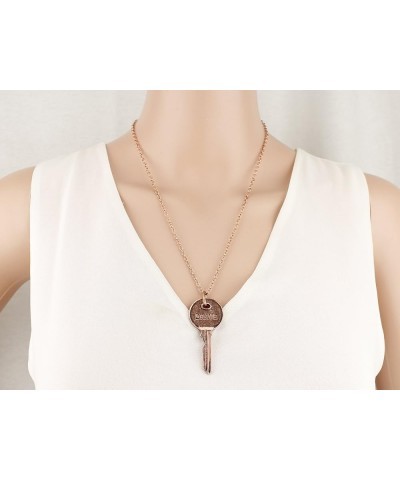 Inspirational Message Key Pendant Necklace 21 Brave - Antique Rose Gold $7.41 Necklaces