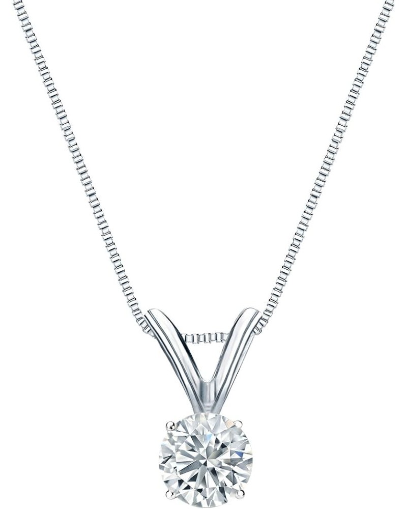 18k Gold Round Solitaire Diamond Pendant Necklace (1/5-1cttw, J-K, I1-I2) 4-Prong Basket, 18-inch Box Chain White Gold 0.2 ca...