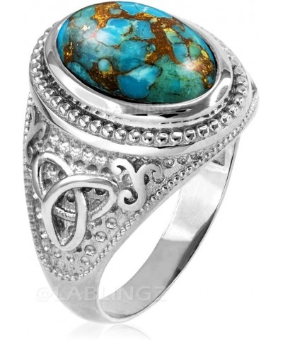 Sterling Silver Celtic Triquetra Blue Copper Turquoise Statement Ring $46.55 Rings