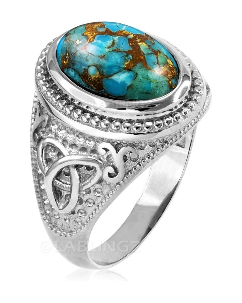 Sterling Silver Celtic Triquetra Blue Copper Turquoise Statement Ring $46.55 Rings