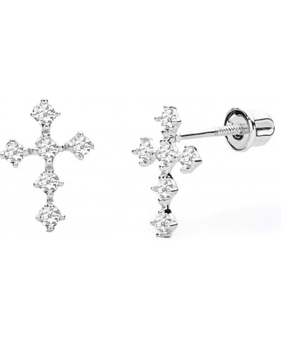 14K White Gold Polished Cross Stud Earrings With Screw Back $28.98 Earrings